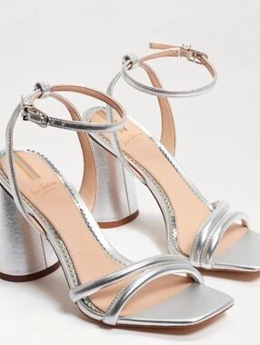 Sam Edelman Silver Ankle-Strap Block Heel Sandals